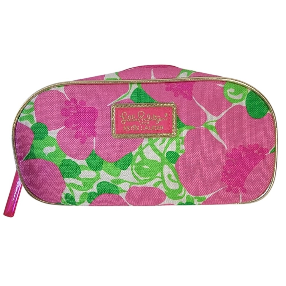Lilly Pulitzer For Estee Lauder Pink and Green Floral Cosmetic Bag Vibrant